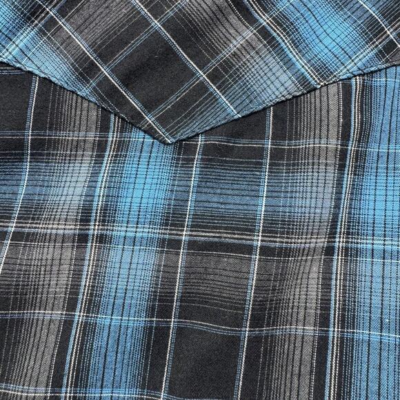 Wrangler Shirt Mens 3XL Blue Black Plaid Western Pearl Snap Long Sleeve Cowboy - Picture 9 of 10